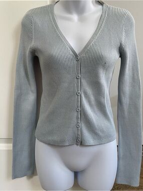 Aeropostale Light Blue Gray Ribbed V-Neck Button Cardigan